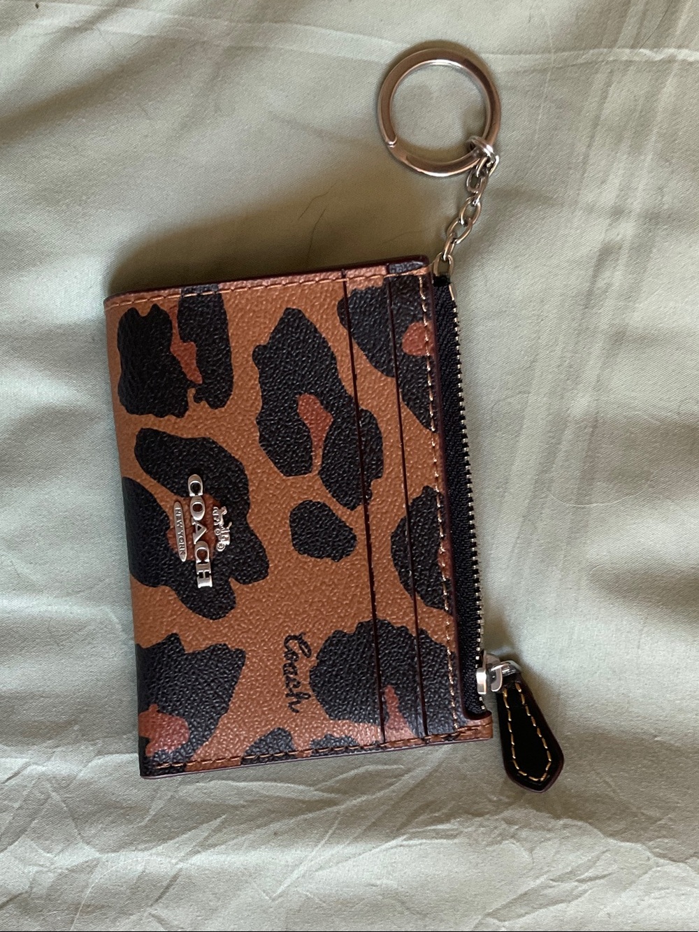 Coach Leopard-Print Card Holder with Key Ring - Brown & Black